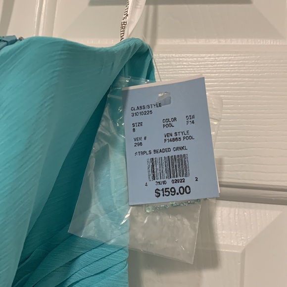 David’s Bridal Strapless Beaded Crinkle Dress Color Pool - Picture 4 of 4